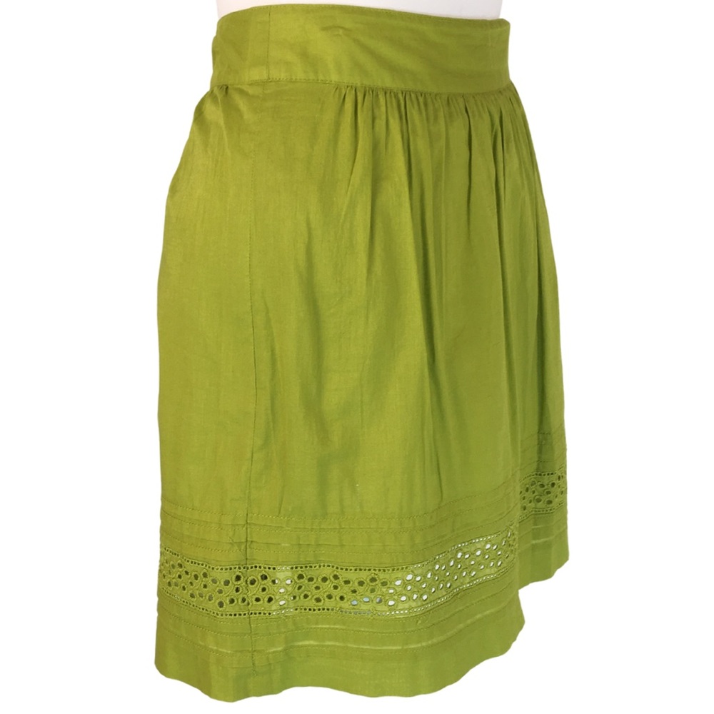 Loft Green Cotton Eyelet Delicate Gathered Layered Skater Skirt Petite size 2P - Picture 4 of 13